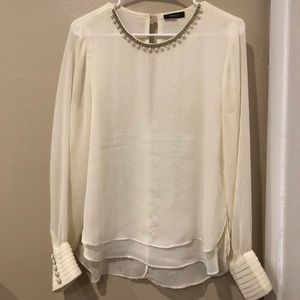 Cream Blouse with Jeweled Collar
